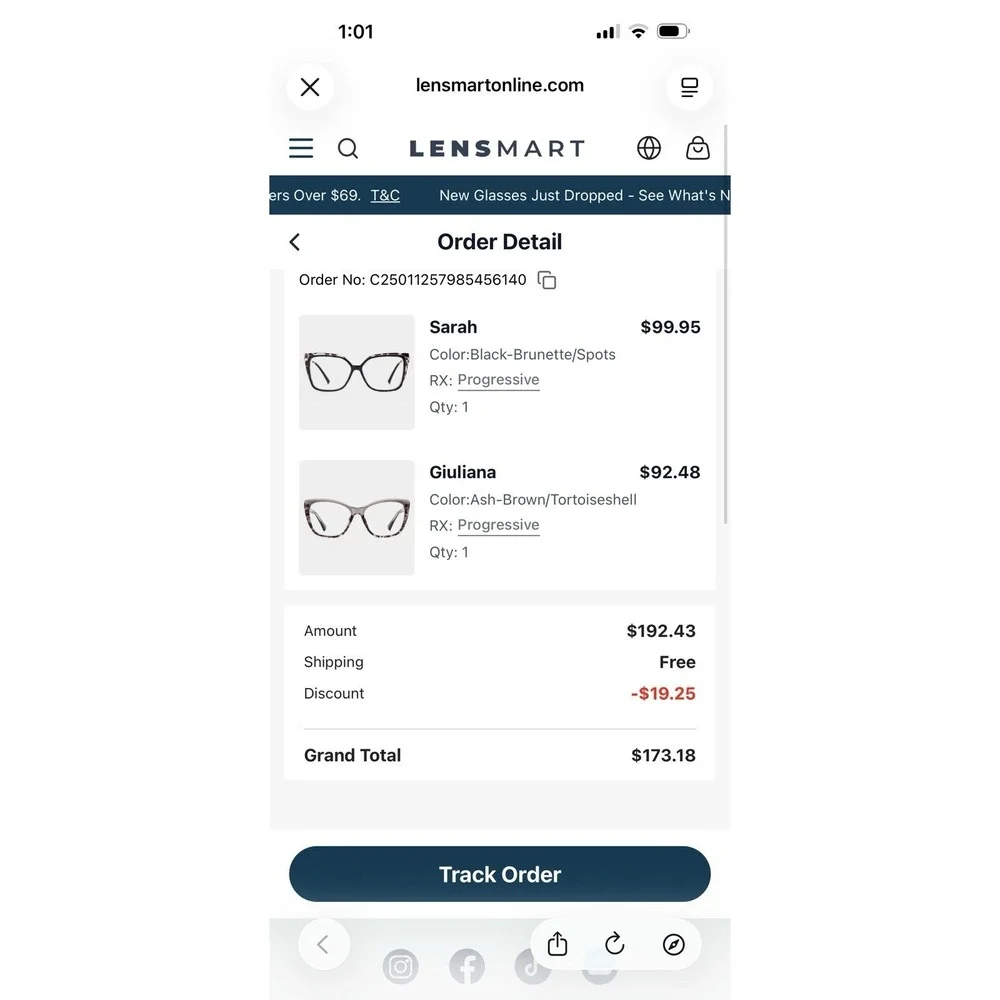 Lot of 2 Lensmart Eyeglasses Optical Frame Glasses Models: Sarah & Giuliano RX